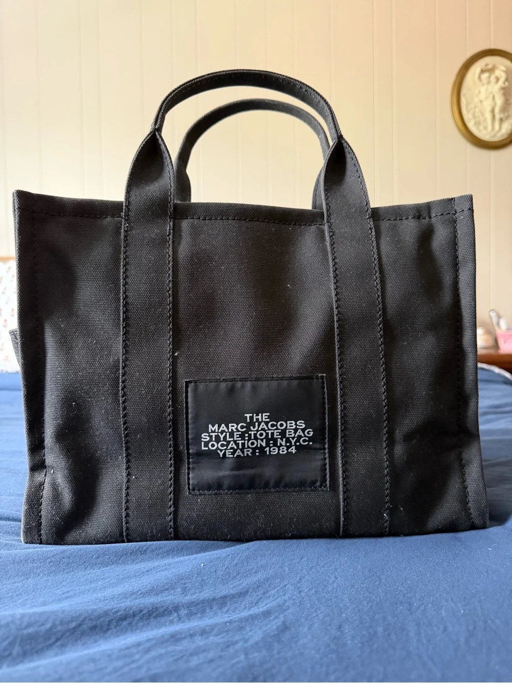 Marc Jacobs Black Canvas Tote Bag with White Logo
